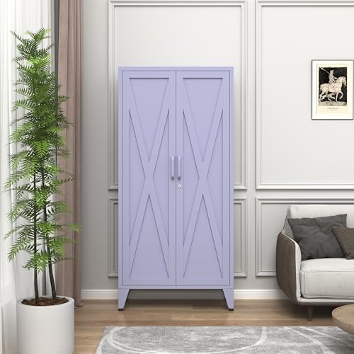 61" H Tall Lockable Steel Storage Cabinet with 2 Doors and 3 Adjustable ...