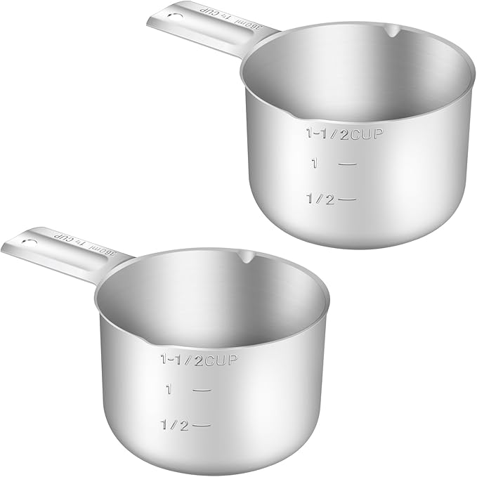 2PCS 1-1/2Cup Single Measuring Cup, Stainless Steel Measure Scoop, Metric and by BERYLER