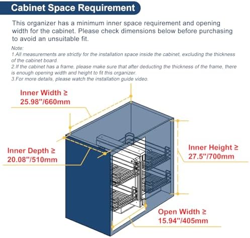 VADANIA Blind Corner Pull Out Organizer for 36" Cabinet, Soft Close