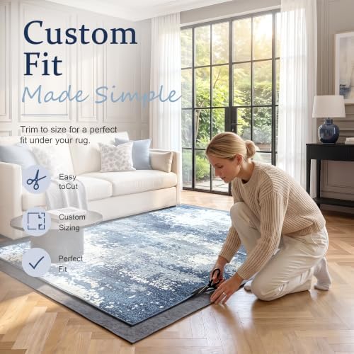 8x10 Non Slip Rug Pad Gripper Cushioned Carpet Pads | Ideas for Hardwood Floors, Thick Felt Liner with Silicone Backing, Under Area Rugs Anti Skid Mat Keep Rugs in Place and Safe