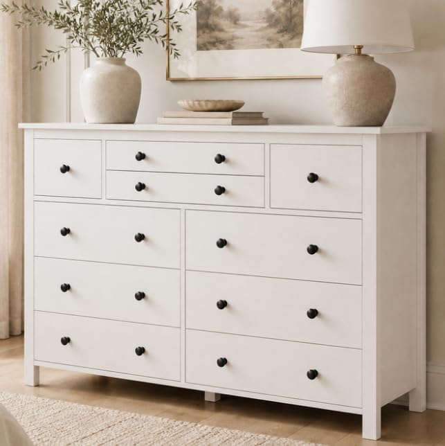Loomie Upgraded 47.2" Long White 10-Drawer Dresser for Bedroom