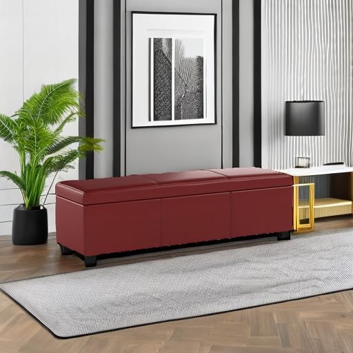 BELLEZE Storage Faux Leather Ottoman, 47 Inch Bench Bedroom Bench - Image 6