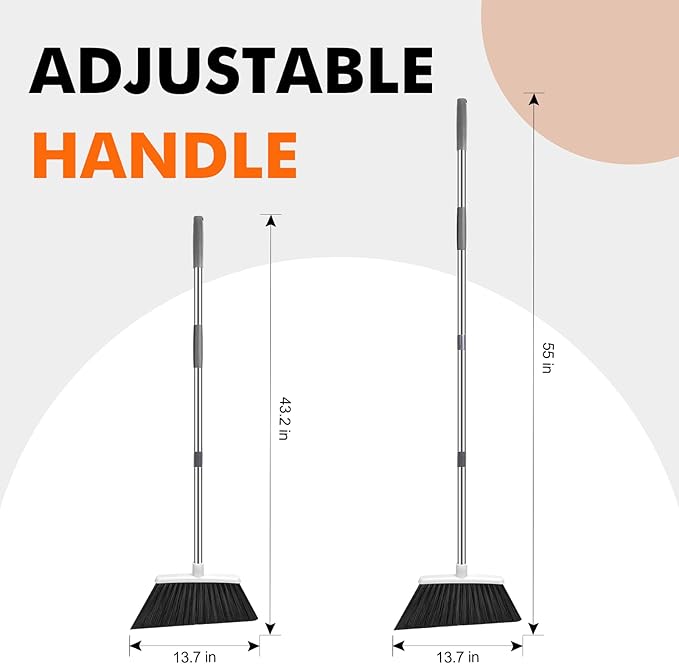 NACENA Heavy Duty Broom, 55 Inch Long Handle Outdoor Large Angle Brooms - Image 2