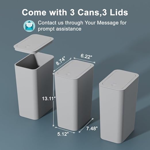 N. NETDOT 3 Pack 10 Liter / 2.6 Gallon Bathroom Trash Can, Small Trash Can - Image 7