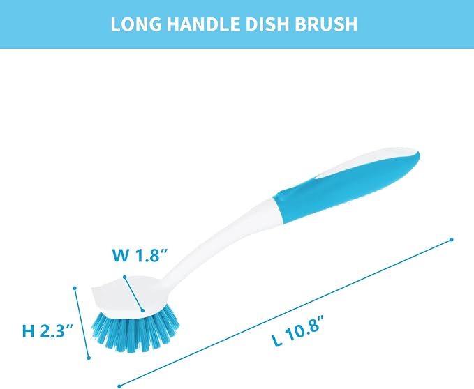 Dish Brush with Handle, 2 Pack Scrub Brushes with Built-in Scraper - Image 7