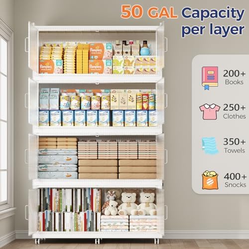200GAL Extra Large Storage Bins with Lid, 800QT Collapsible Organizer with Wh...