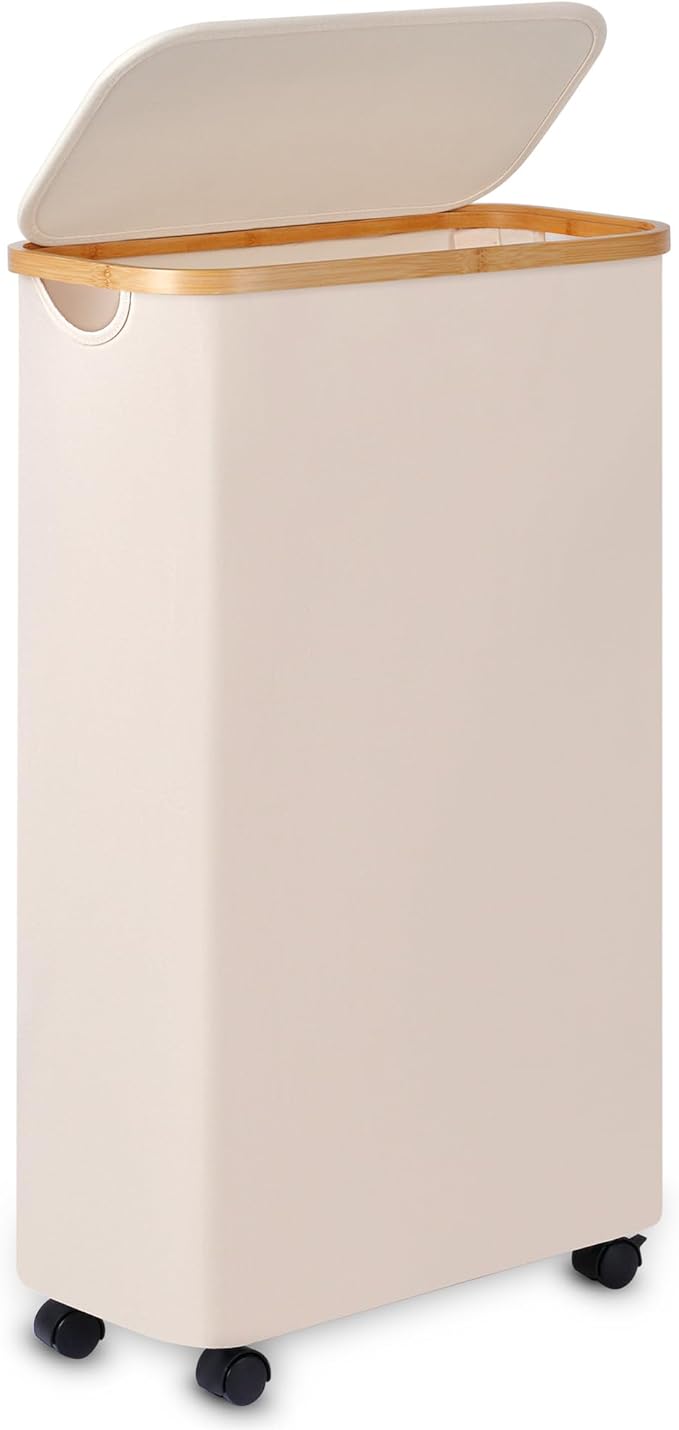 Slim Laundry Basket with Wheels, Narrow Hampers by Merkisa