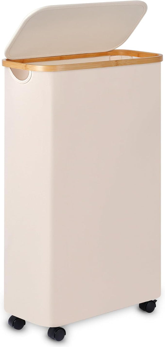 Slim Laundry Basket with Wheels, Narrow Hampers by Merkisa