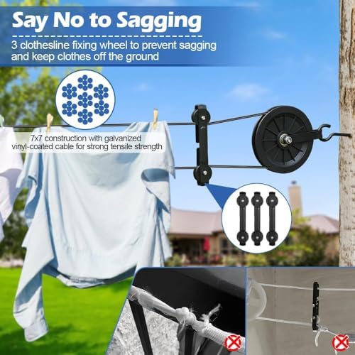 Outdoor Clothesline Kit, Black Clothes Line Pulley Kit Heavy Duty