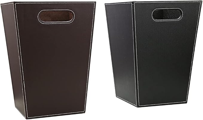 KINGFOM Classic Pu Leather Trash Can Wastebasket, Garbage Container Bin - Image 8