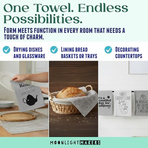 Moonlight Makers Cheese-Themed Funny Kitchen Towels - Decorative Handmade Cotton Dish Towels, Absorbent Tea Cloth, Unique Housewarming Essential Gifts, 28x28in - Never Gonna Let You Dry, White, 1-PC