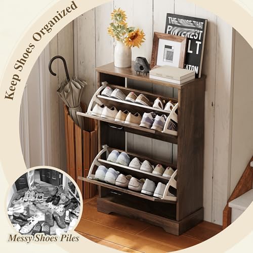 Semiocthome Farmhouse Shoe Storage Cabinet with 2 Flip Drawers, 23.6"(W)...