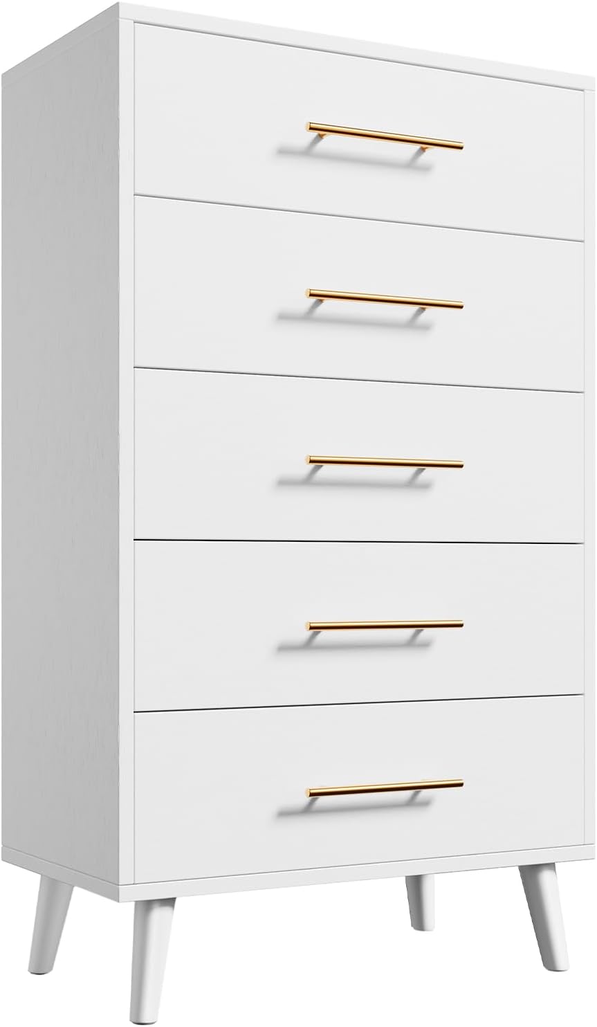 Aiho 5 Drawer Dresser, Tall Dresser, White