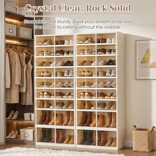 Foldable Shoe Rack, 9-Tier Shoe Storage Cabinet with Clear Doors for Closet