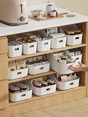 White Plastic Bins/Storage Organizers - Pantry Baskets, Bins for Shelves, Org...