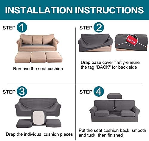 Turquoize 4 Piece Sofa Covers for 3 Cushion Couch Sofa Slipcover Soft Couch Cover for Dogs-Washable Sofa Furniture Covers with 3 Individual Cushion Covers, Jacquard Fabric (3 Cushion Sofa, Gray)