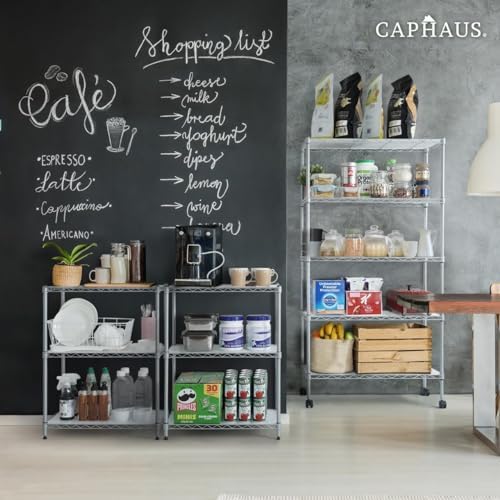 CAPHAUS NSF Silver Adjustable Shelves Metal Wire Shelving Unit w/Liners, Kitc...