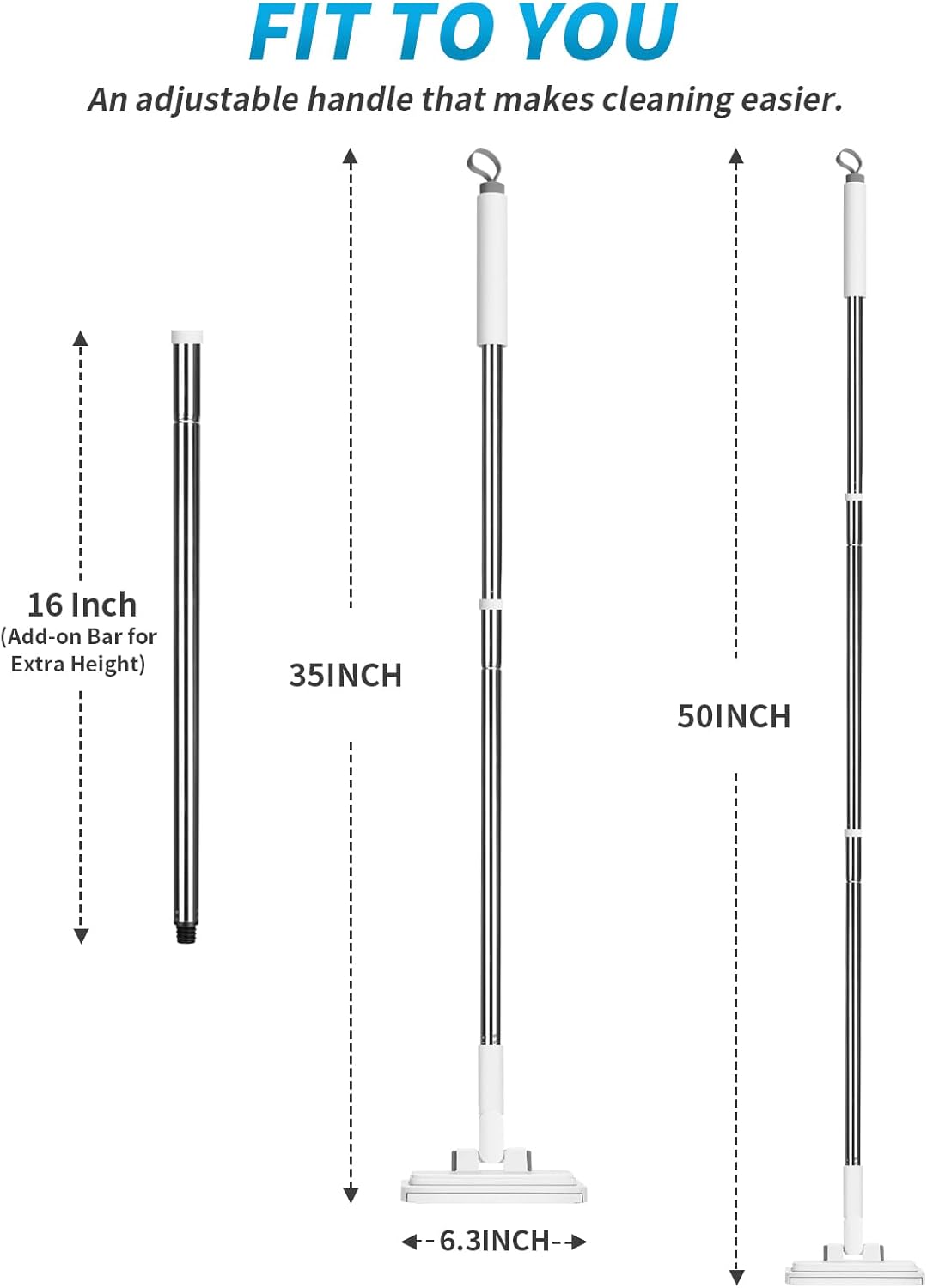 Snap Grip Mini Mop with 5 Reusable Cloths, 50 Inch Adjustable Lazy Mop, Hands Free Cloth Changing Flat Mops with Wall Hook for Wet Dry Floor Wall Bathroom Kitchen Corner Cleaning
