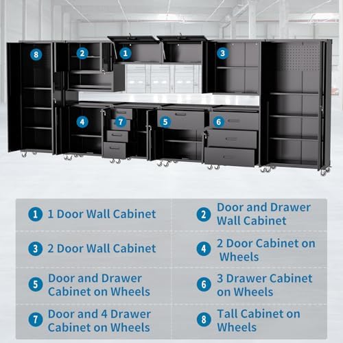 Garage Storage Cabinets System 10PCS Workshop Set with Drawers Locking Heavy ...