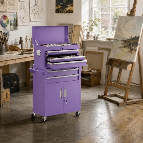 8-Drawer Rolling Tool Chest & Cabinet with Lock and Wheels,Purple