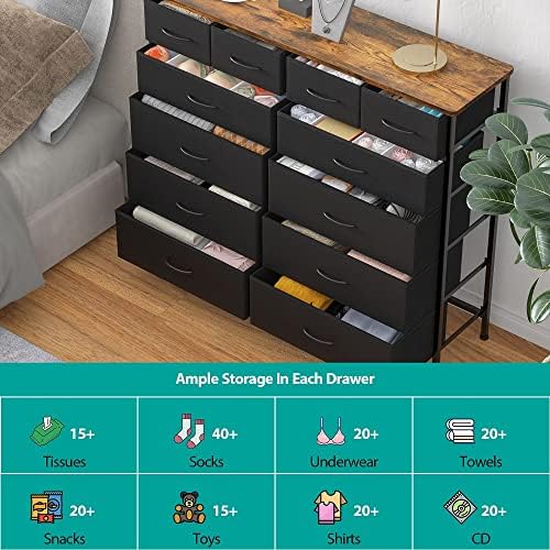 VASICAR Large Dresser for Bedroom with 12 Drawers, Tall Fabric Dressers