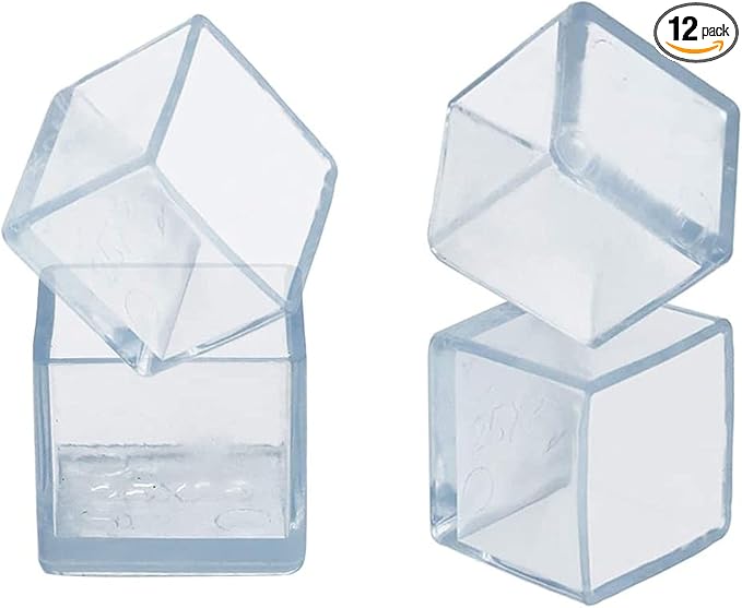 12 Pcs Transparent Square Anti-Slip Rubber Leg Tips Chair Leg Caps Furniture by Unknown