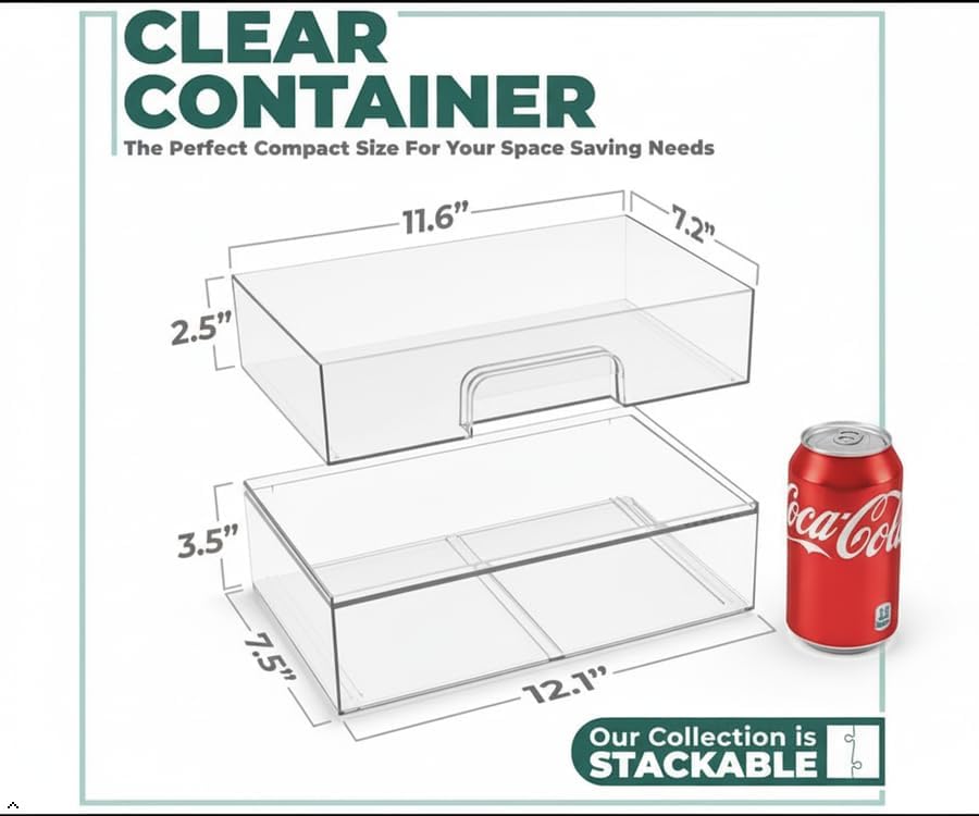 Sorbus Clear Stackable Storage Drawers (4 Pack, 12.1'' Wide)