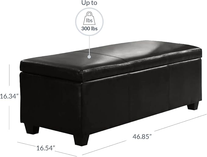 BELLEZE Storage Faux Leather Ottoman, 47 Inch Bench Bedroom Bench