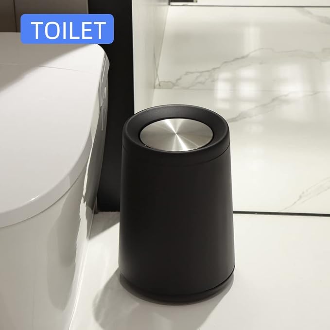 Household Swing Black Bathroom Trash Can，Brushed Stainless Steel，10 L/3 - Image 2