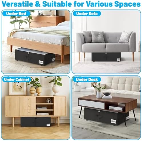 Under Bed Storage with Wheels, 2-Pack 10" Height XXL 75L Rolling Storage...