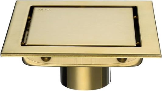 RANDOM Brushed Gold Shower Drain Square 6 inch SUS304 Stainless Steel Shower by RANDOM
