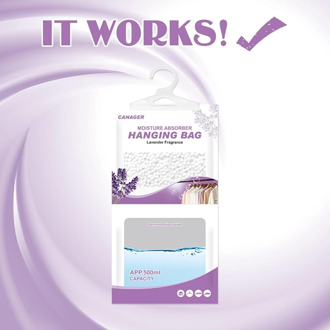 CANAGER Hanging Moisture Absorber, Lavender Vanilla Moistureproof Hanging Bag - Image 4