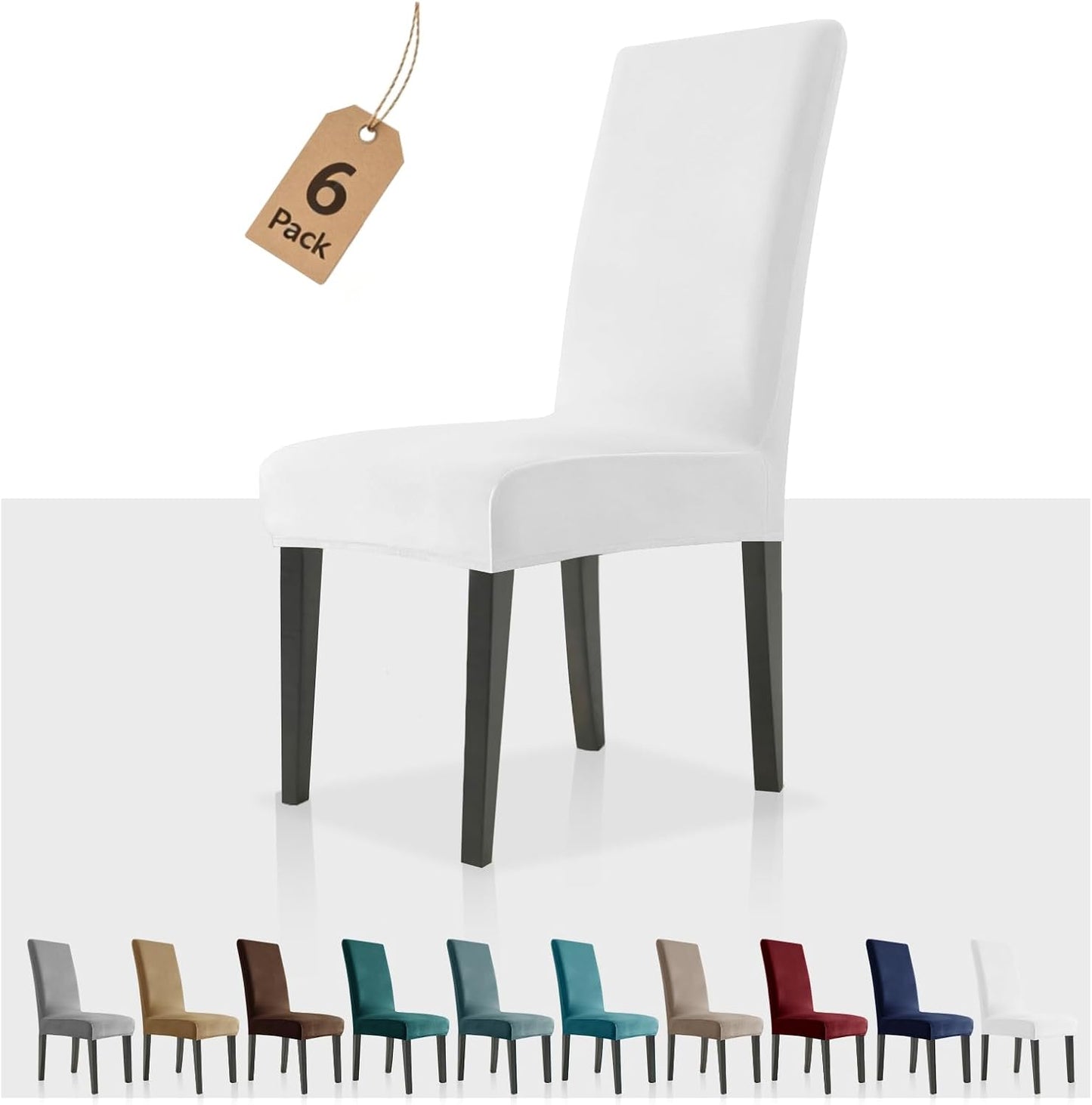 YEMYHOM Real Velvet Dining Chair Covers Set of 6, Stretch Parsons Chair Slipcovers, Super Soft Removable Washable Kitchen Chair Protector Cover for Dining Room, Restaurant, Banquet (White)