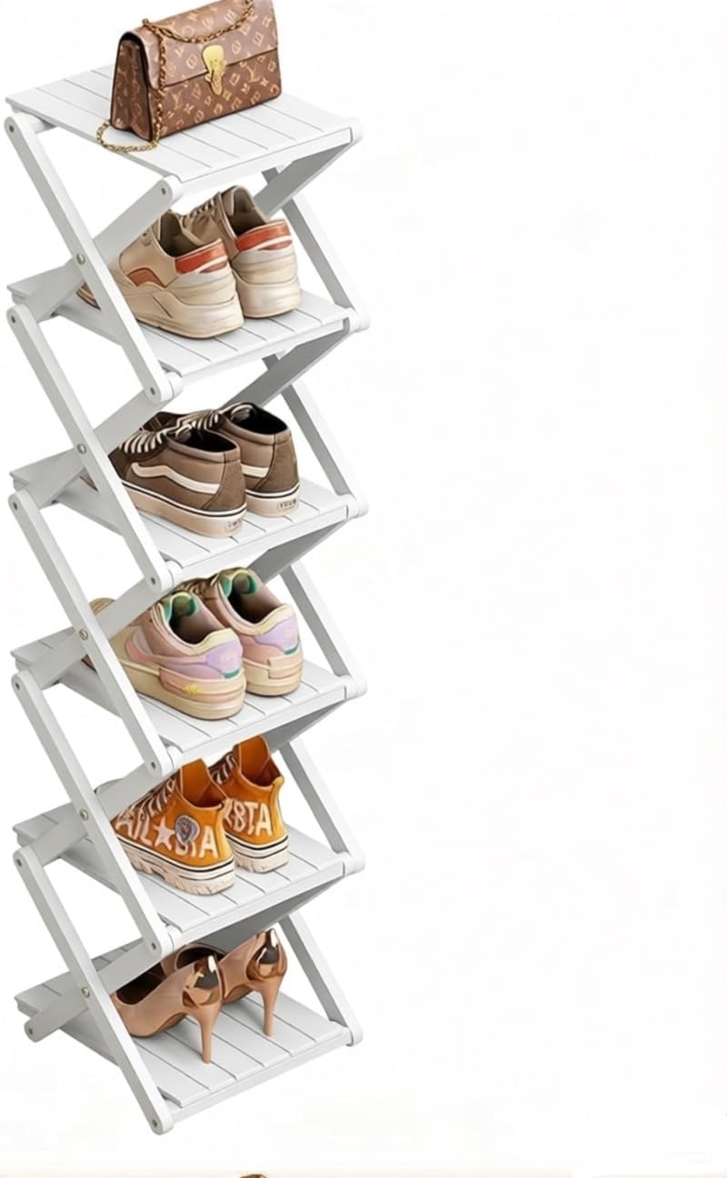 Bamboo Shoe Rack - No Assembly Required, Tall Narrow Foldable Shoe Organizer,...