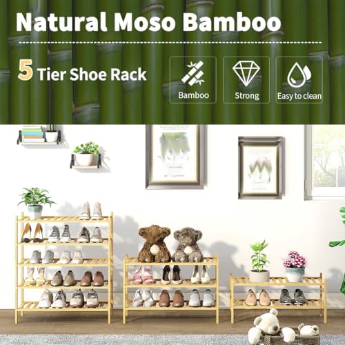 5-Tier Bamboo Shoe Rack for Entryway, Stackable | Heavy Duty | Multi-Function...