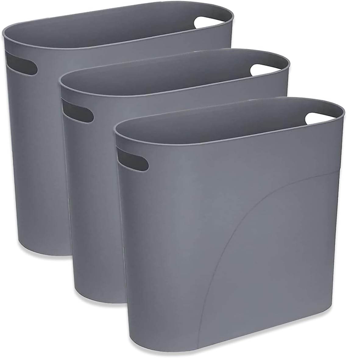3 Pack Bathroom Trash Can, 3.2 Gallon Slim Waste Basket, Plastic Bathroom Wastebasket Slim Garbage Can for Narrow Spaces Bathroom Bedroom Kitchen Office at Home, Grey