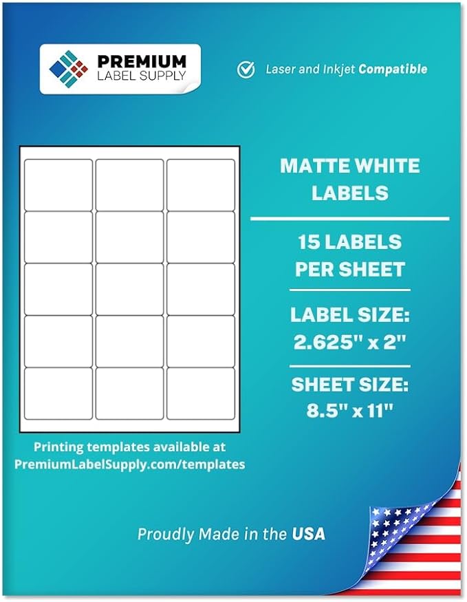Premium Label Supply White Sticker Labels – 2.625" x 2" – Laser/Inkjet by PremiumLabelSupply