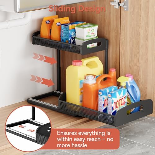 YASONIC 2 Pack Under Sink Organizer, 2 Tier Height Adjustable Kitchen Cabinet...