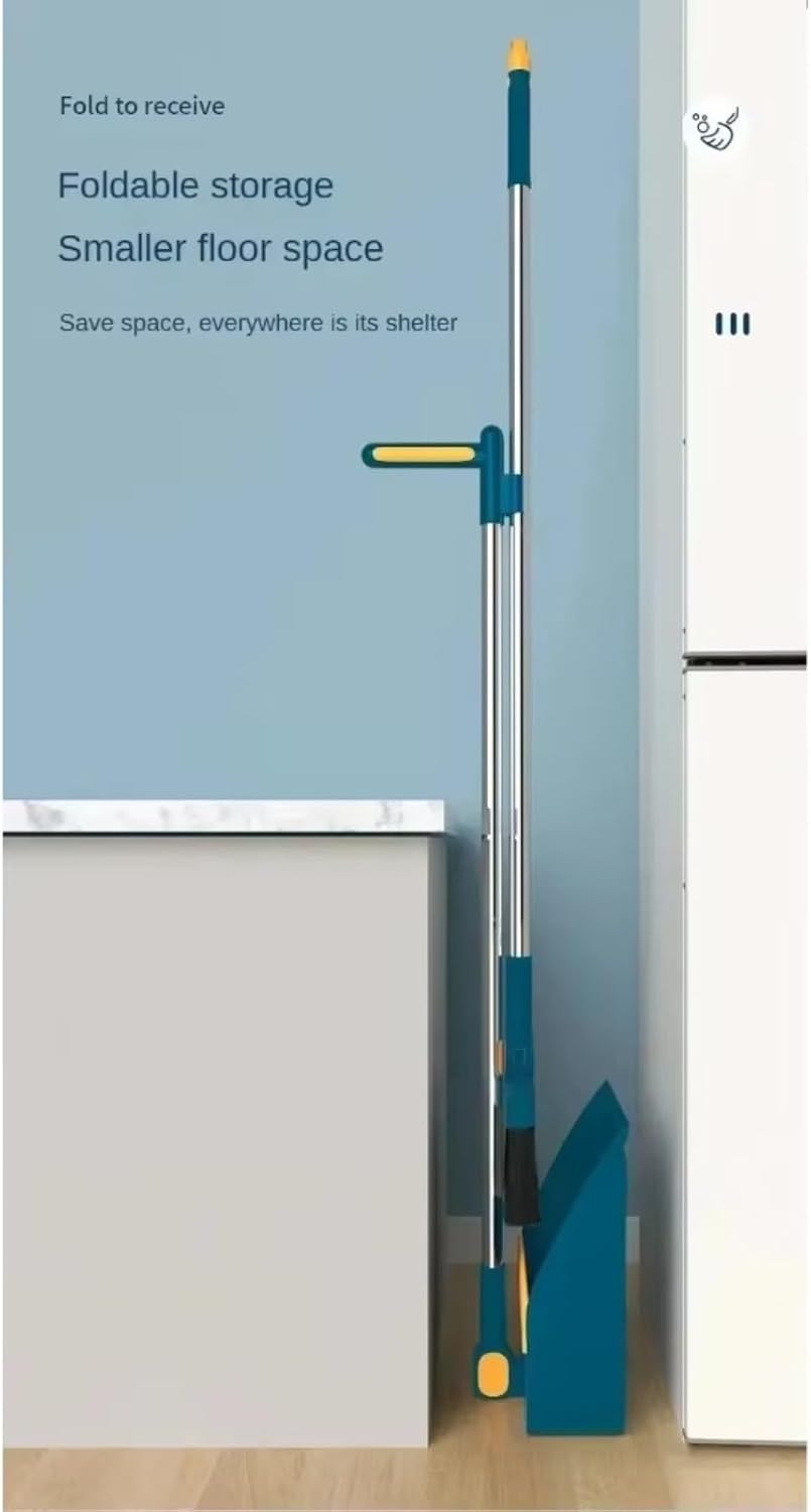 Foldable Broom and Dustpan Set, Compact Wall Mountable with Extra Stiff Bristles for Easy Storage & Cleaning (White)