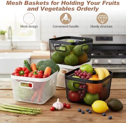 Maxdot 4 Pack 11'' Large Metal Mesh Steel Basket with Hollow Handles ...