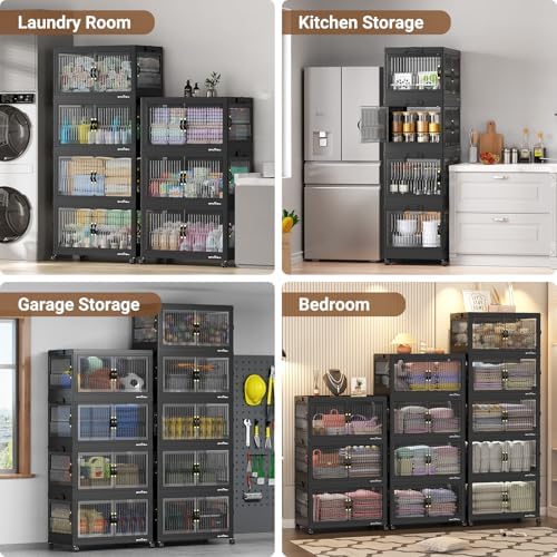 BROVIEW 600Qt Stackable Storage Bins with 5 Lids, Front and Side Open Doors, ...