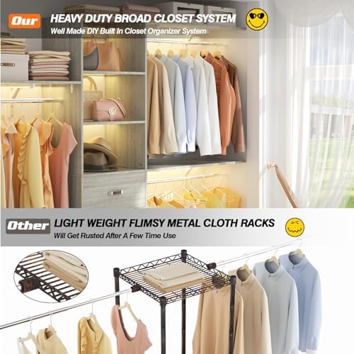 Armocity 96" Wood Closet System with 3 Enclosed Drawers & 3 Solid Sh...