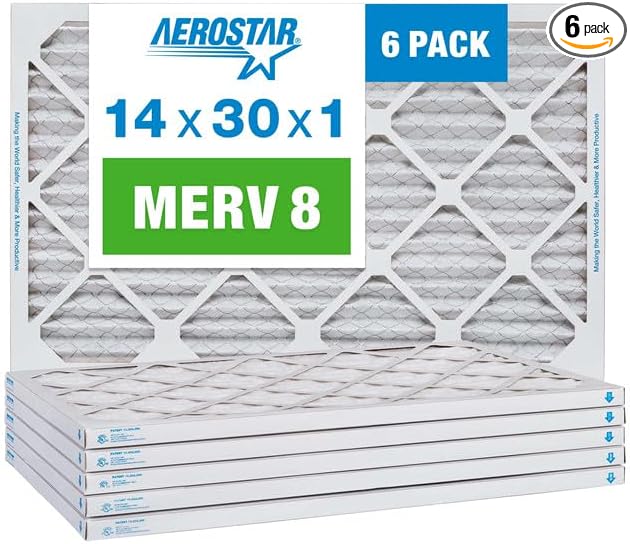 Aerostar 14x30x1 MERV 8 Pleated Air Filter, AC Furnace Air Filter, 6 Pack by AirFiltersDelivered