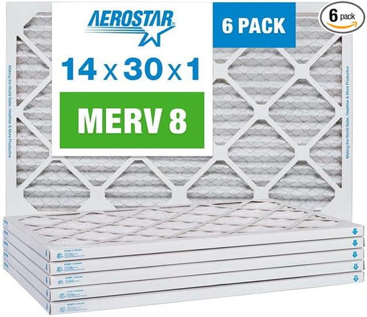 Aerostar 14x30x1 MERV 8 Pleated Air Filter, AC Furnace Air Filter, 6 Pack by AirFiltersDelivered