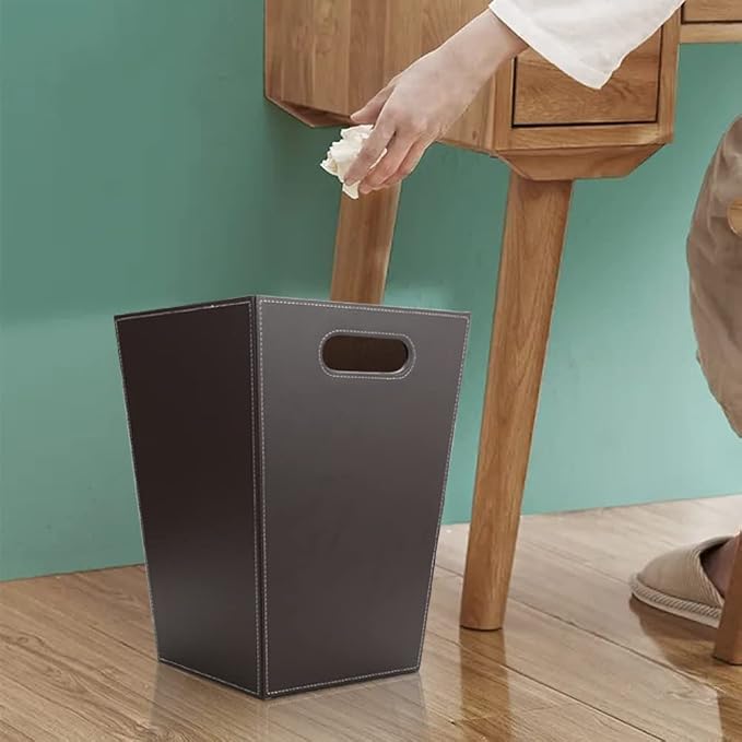 KINGFOM Classic Pu Leather Trash Can Wastebasket, Garbage Container Bin - Image 2