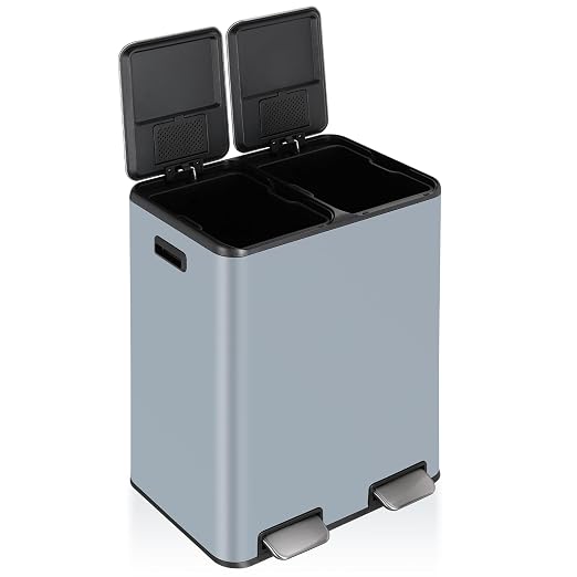 16 Gal Dual Trash Can, Stainless Steel Kitchen Garbage Bin, Recycle Dustbin - Image 9