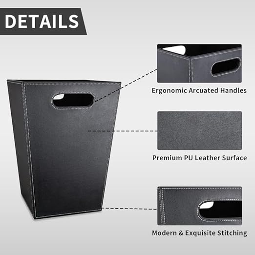 Pu Leather Trash Can for Bedroom, 16L/4.2 Gallon Office Wastebasket - Image 3