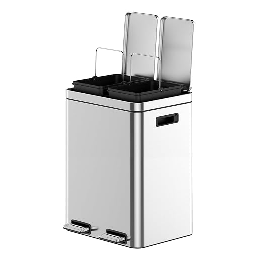 2 x 5.3 Gal Trash Can, Stainless Steel Triple Compartment Step-On Recycling Bin by Unknown