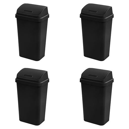 Sterilite 4-Pack Swing Top Wastebasket, Sleek Square Profile Trash Can by Sterilite