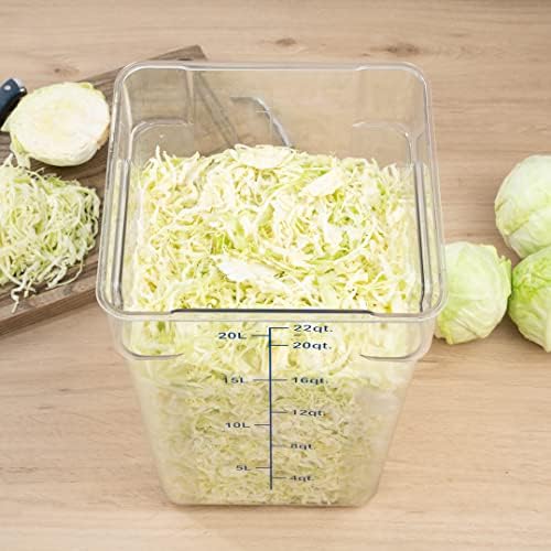 Met Lux 22 Quart Brine Bucket, 1 Square Marinating Container - With Volume Markers, Built-In Handle, Clear And Blue Plastic Dough Rising Bucket, Freezer-Safe, Lid Sold Separately